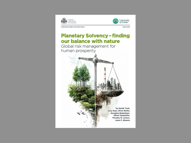 Cover of 'Planetary solvency – finding our balance with nature: Global risk management for human prosperity' study.